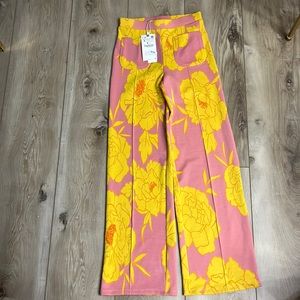 Zara Floral Jacquard Knit pants pink and yellow flowers size Small NEW